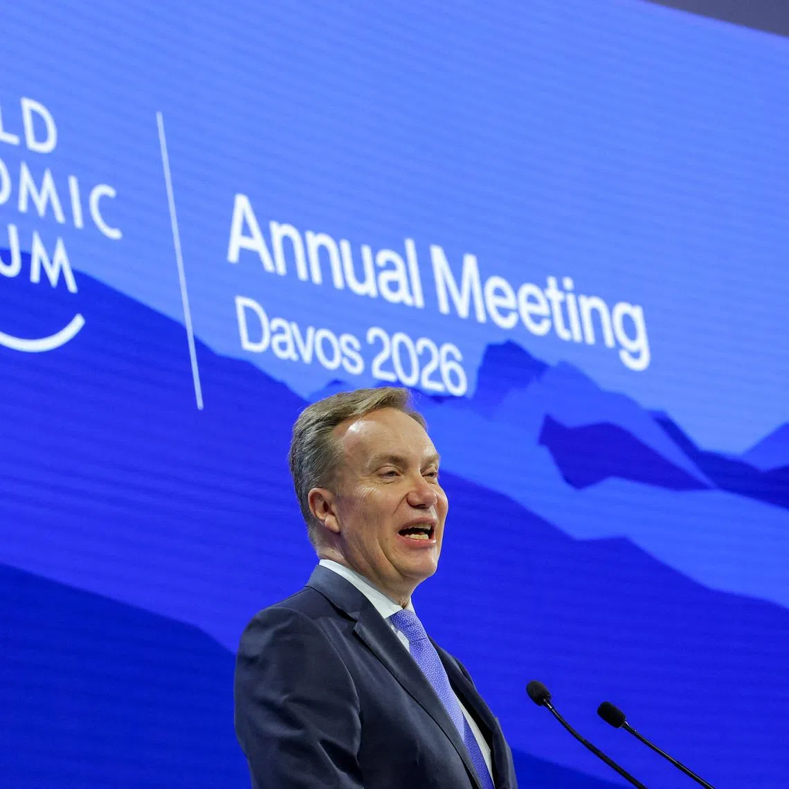 President and CEO of the World Economic Forum Borge Brende speaks during the 56th annual World Economic Forum (WEF) meeting in Davos, Switzerland, January 20, 2026. REUTERS/Denis Balibouse