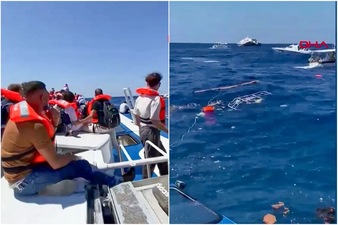 Passengers waiting to be rescued at sea following the sinking of the ferry they were travelling on capsized off north Cyprus.