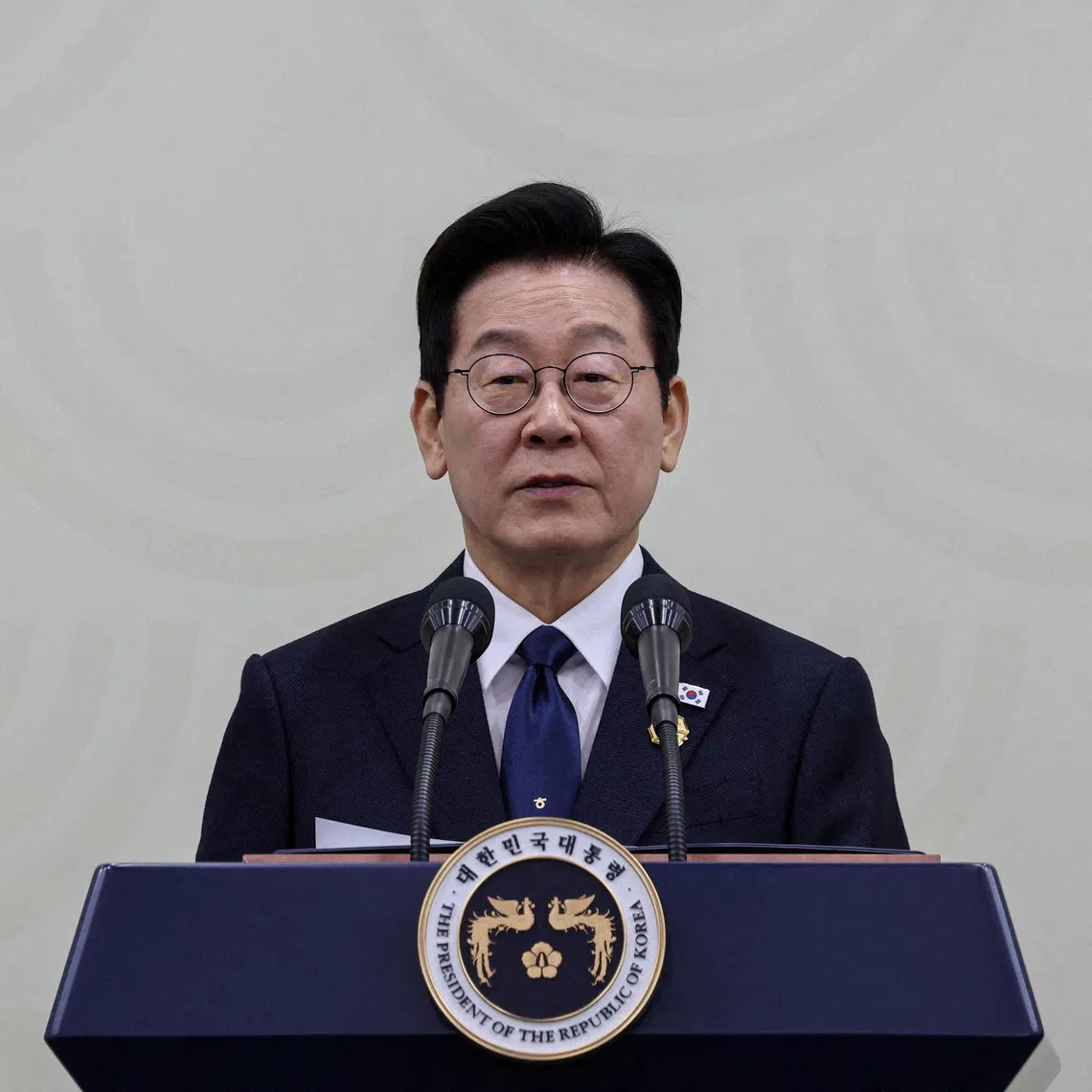 South Korea's President Lee Jae-myung speaks during a press conference during the Asia-Pacific Economic Cooperation (APEC) Summit in Gyeongju, South Korea, November 1, 2025. REUTERS/Tyrone Siu