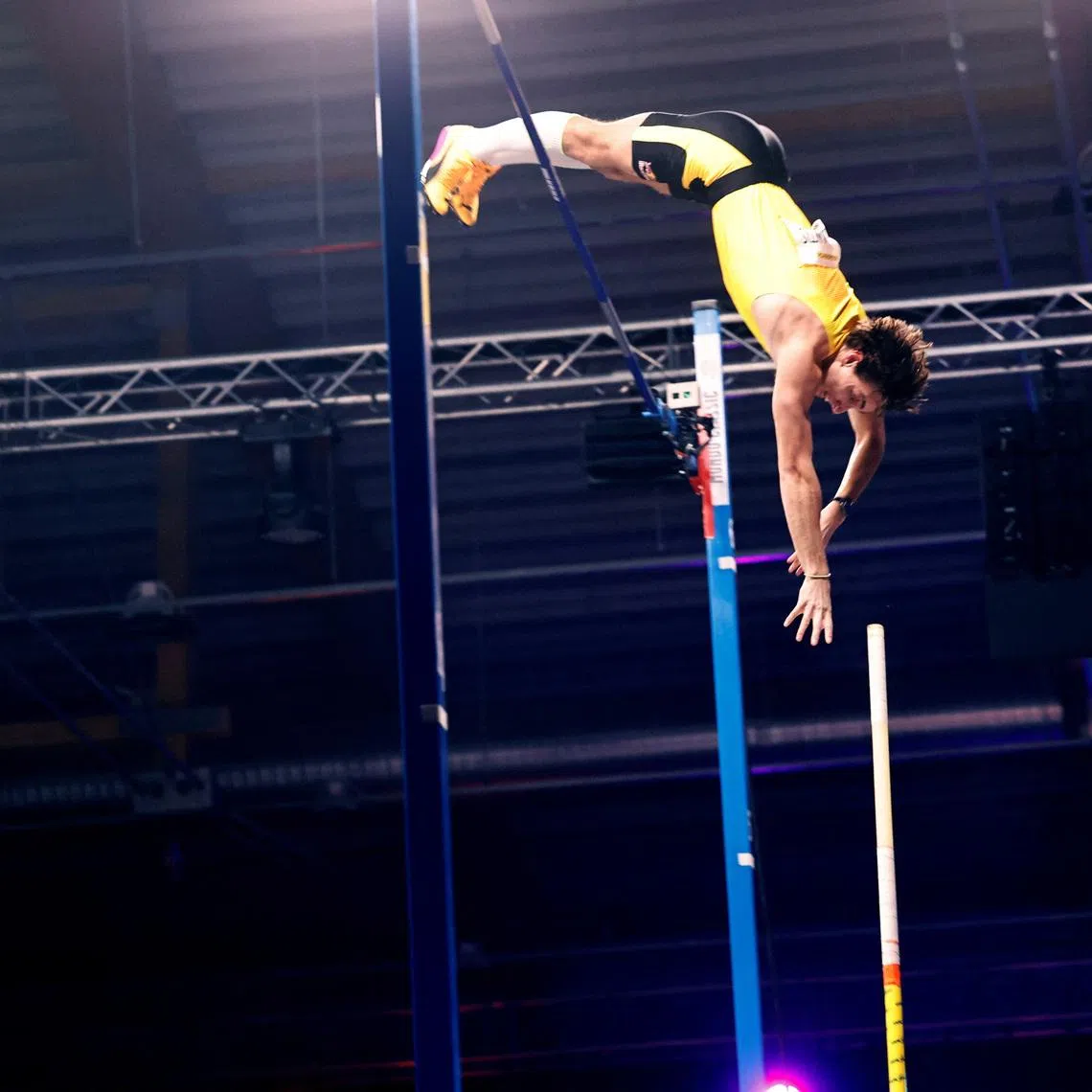 Athletics - Pole vault gala Mondo Classic - IFU arena, Uppsala, Sweden - March 12, 2026 Sweden's Armand Duplantis in action and sets a new world record of 6.31m during the pole vault gala. Fredrik Persson/TT News Agency via REUTERS     ATTENTION EDITORS - THIS IMAGE WAS PROVIDED BY A THIRD PARTY. SWEDEN OUT. NO COMMERCIAL OR EDITORIAL SALES IN SWEDEN.