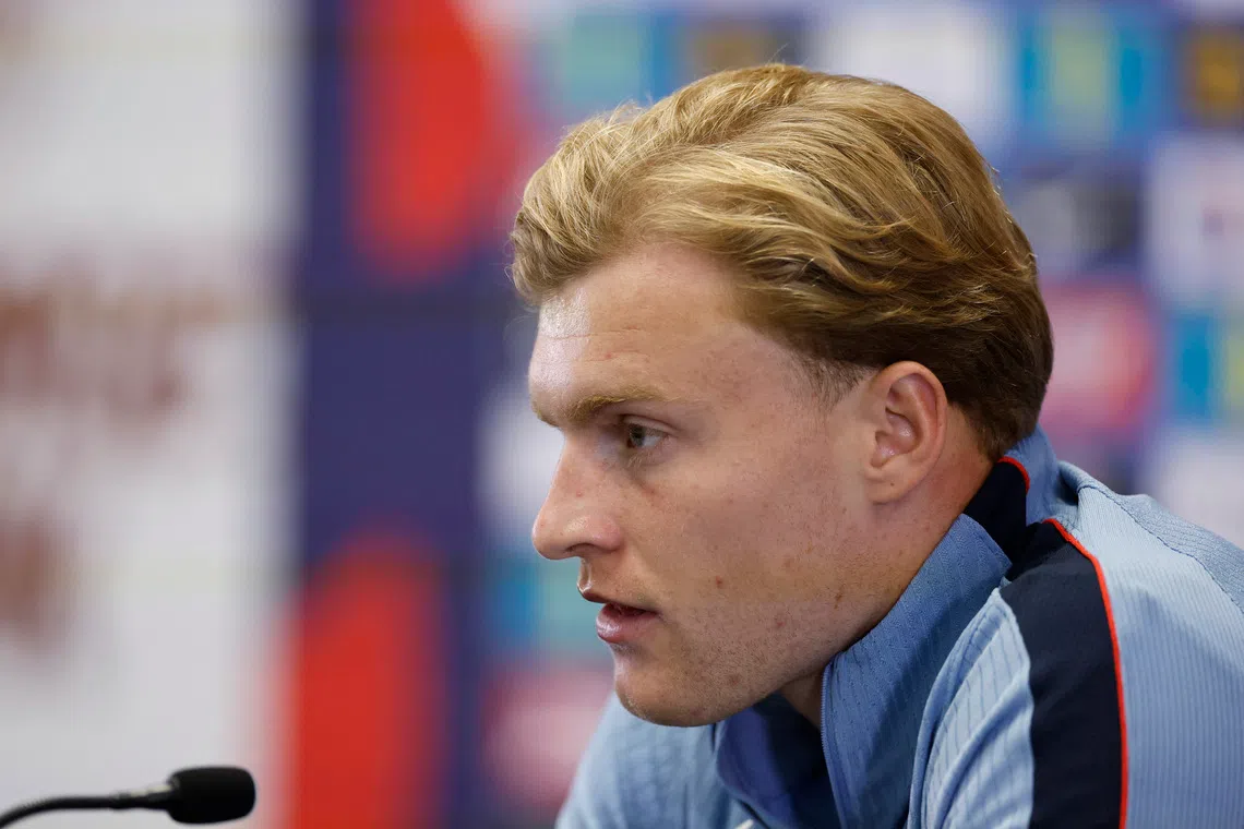 Soccer Football - Nations League - England Press Conference - St George's Park, Burton upon Trent, Britain - September 23, 2026 England's Jarrad Branthwaite during the press conference Action Images via Reuters/Jason Cairnduff