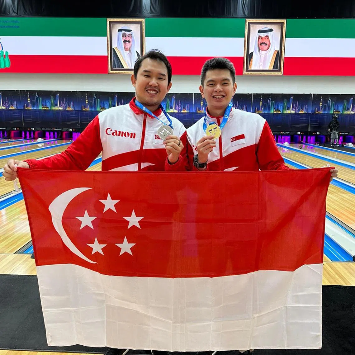(Darren and Jaris): Singapore bowlers Darren Ong and Jaris Goh win the gold and silver medal respectively at the 2023 IBF World Bowling Championships in Kuwait.