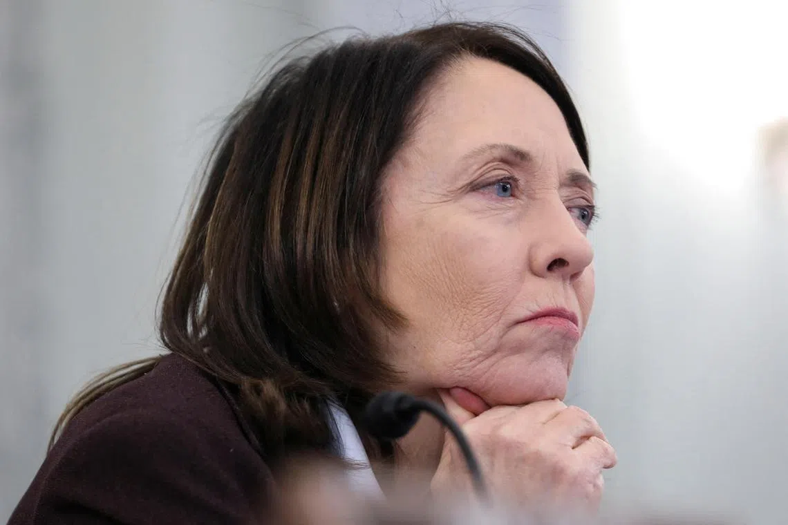 Senator Maria Cantwell listens during a Senate Committee in Capitol Hill in Washington, U.S., on Feb 9, 2023.
