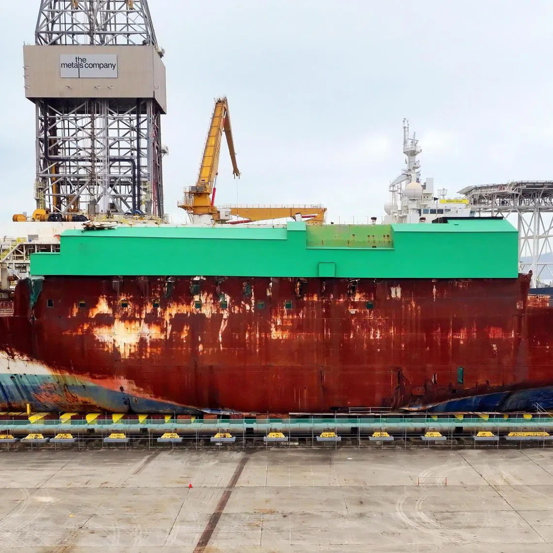 epa11274134 The salvaged Sewol ferry, which sank off the country's southwestern coast in April 2014, four days prior to the 10th anniversary of the accident that claimed 304 lives, mostly high school students on a school excursion, still remains stationed at a port in Mokpo, 309 kilometers southwest of Seoul, South Korea, 12 April 2024.  EPA-EFE/YONHAP SOUTH KOREA OUT