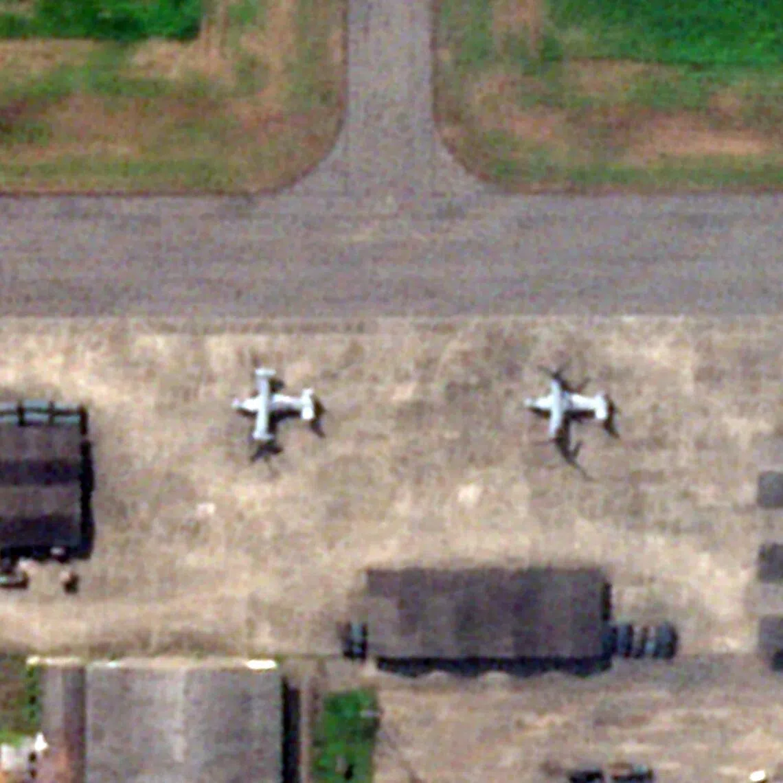 A satellite image captured by Planet Labs on Oct 10 shows two aircraft on the tarmac whose dimensions and shape are consistent with V-22 Ospreys, at the Ecuadorean military air base of Taura, near Guayaquil, Ecuador.