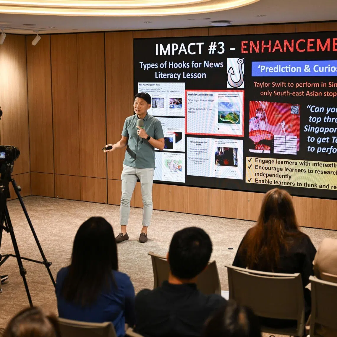 ST20260129_202666400753/dlpolite/Shintaro Tay/

14 lecturers from ITE and polytechnics shared to peers about how they integrated current affairs in their teaching in an event kicking off this year’s Straits Times News Literacy Champions programme on Jan 29. The kick-off event will also officially appoint 11 lecturers who will be joining this year's edition of the programme.