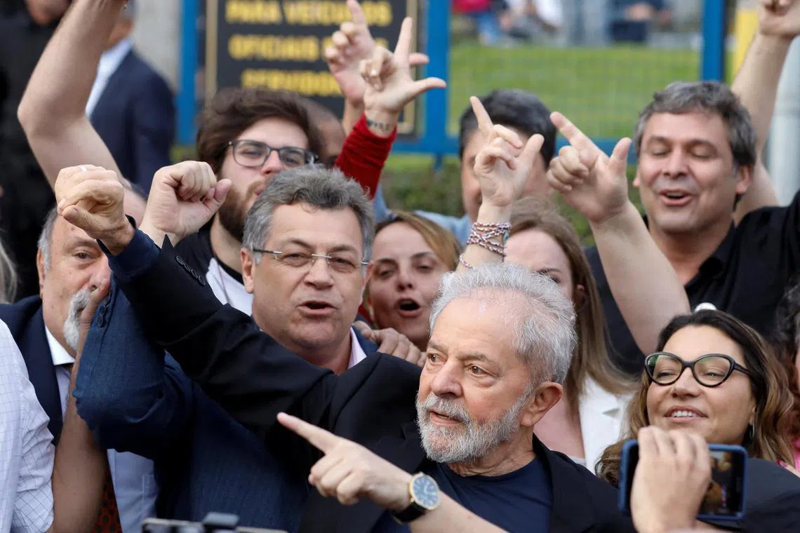 In this file photo, Brazilian President Luiz Inacio Lula da Silva gestures as he is released from prison in Curitiba, Brazil on Nov 8, 2019. 
