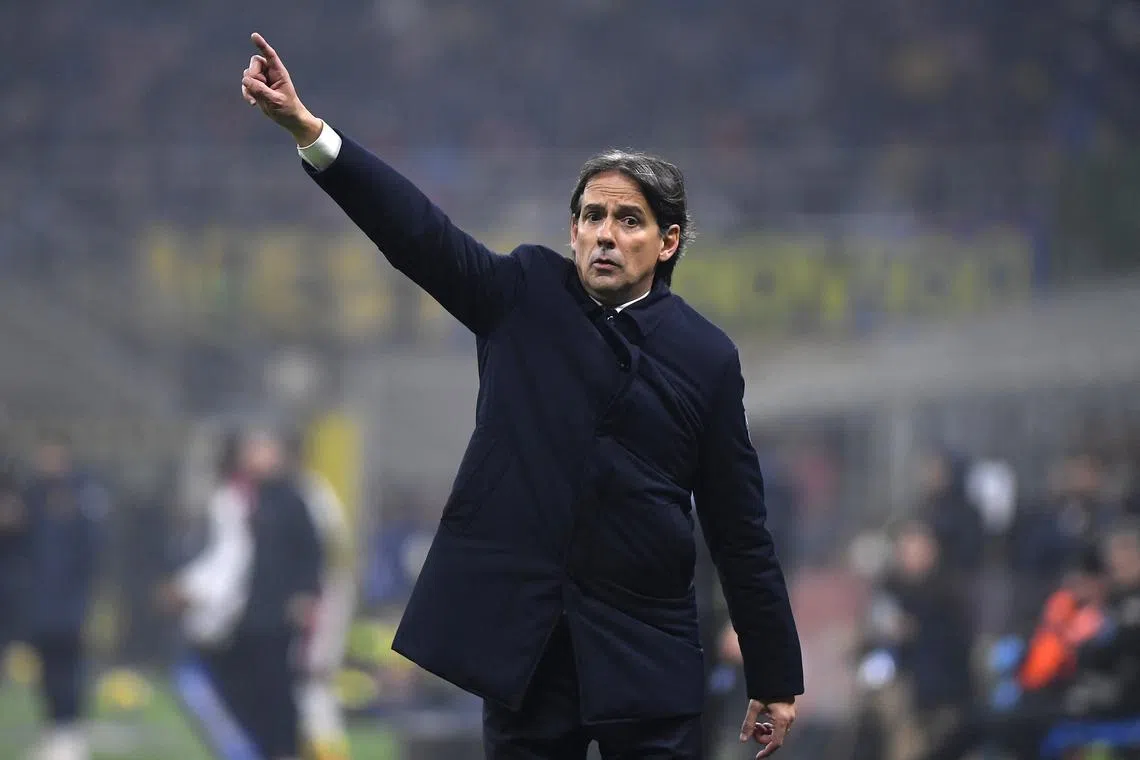 FILE PHOTO: Soccer Football - Serie A - Inter Milan v Genoa - San Siro, Milan, Italy - February 22, 2025 Inter Milan coach Simone Inzaghi reacts REUTERS/Massimo Pinca/File Photo