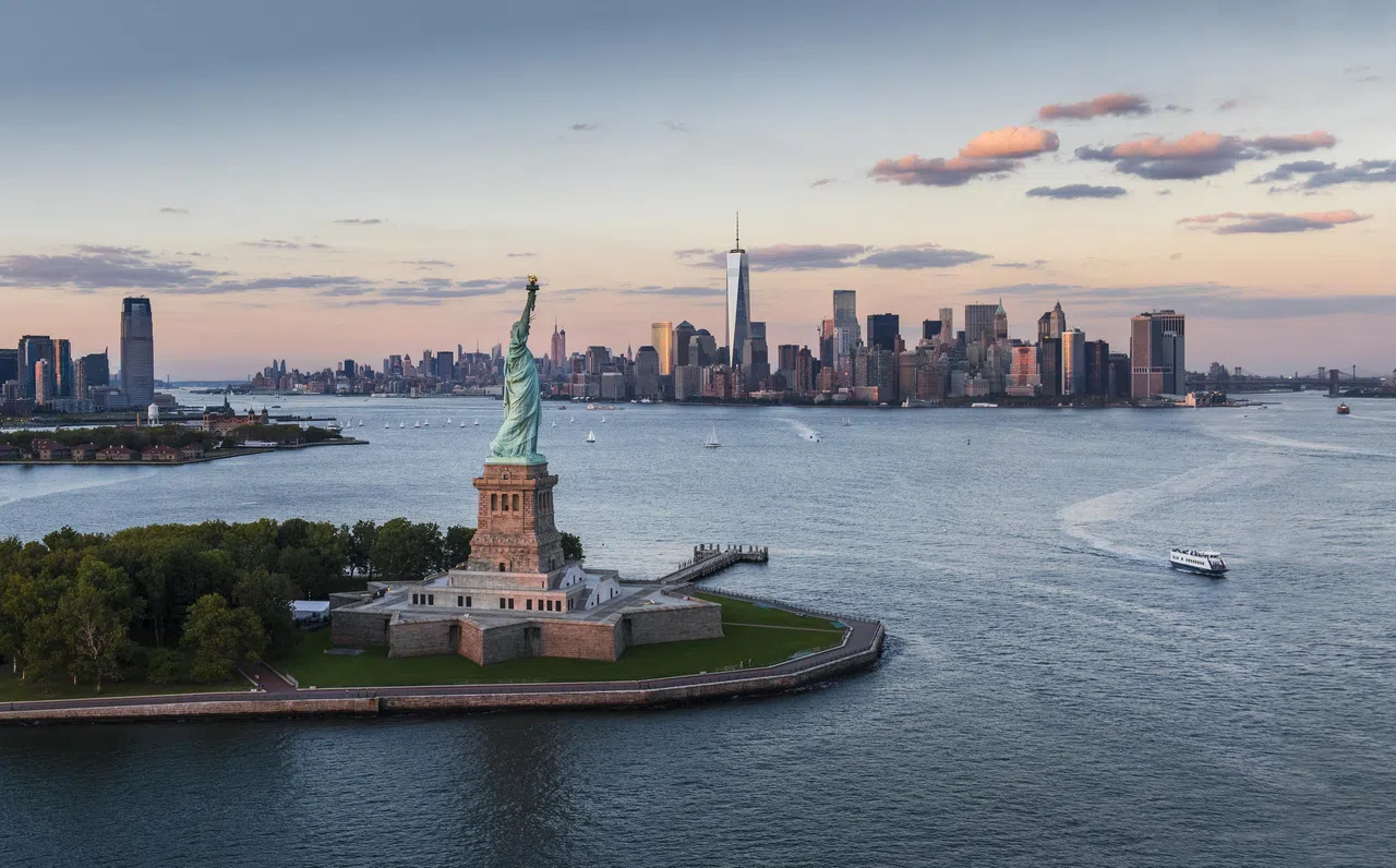 The Statue of Liberty is a colossal neoclassical sculpture on Liberty Island in New York Harbor in New York, in the United States.