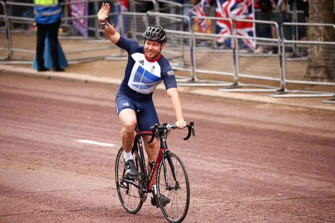 British cyclist Chris Hoy taking part in a parade during the Platinum Jubilee Pageant, marking the end of the celebrations for the Platinum Jubilee of Britain's Queen Elizabeth, in London on June 5. The six-gold former Olympic champion revealed on Oct 19 that he has terminal cancer and has been told by doctors he has “two to four years” to live.