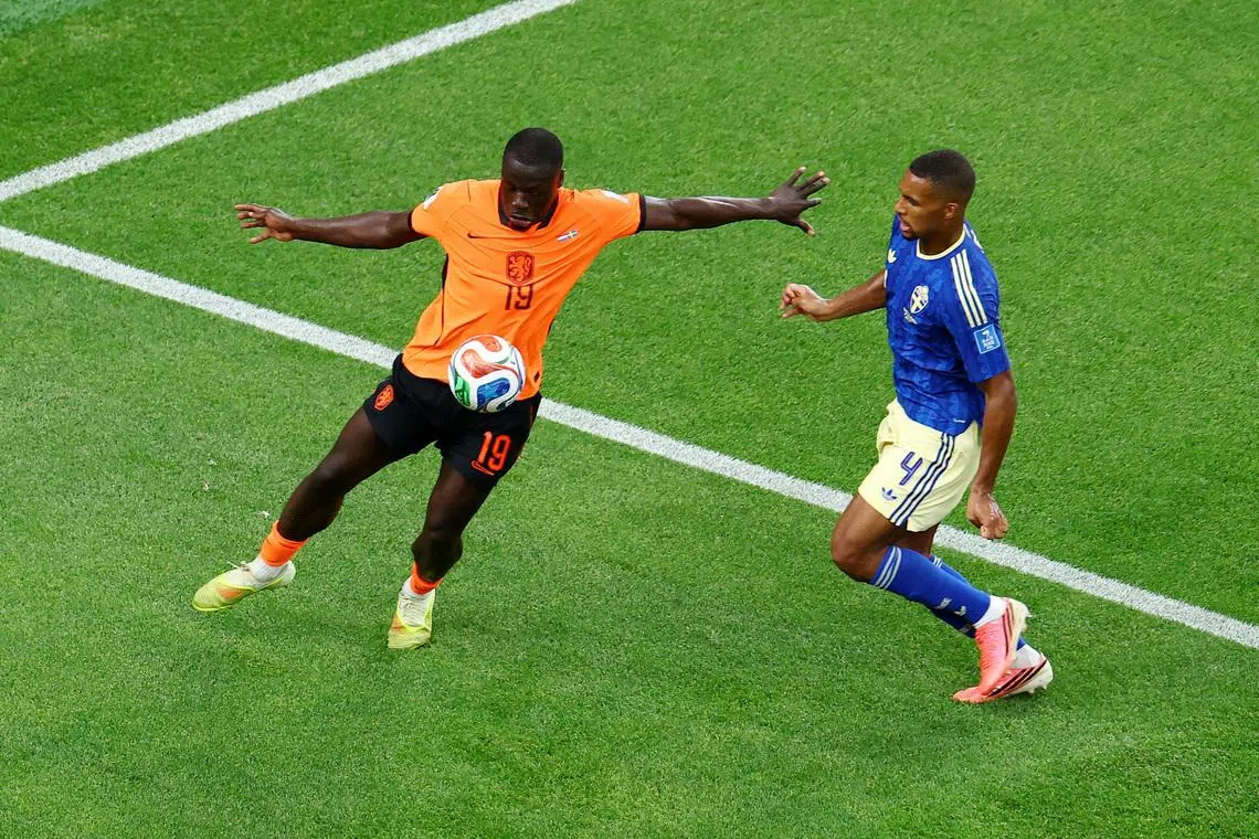 Netherlands' Brian Brobbey in action against Sweden.