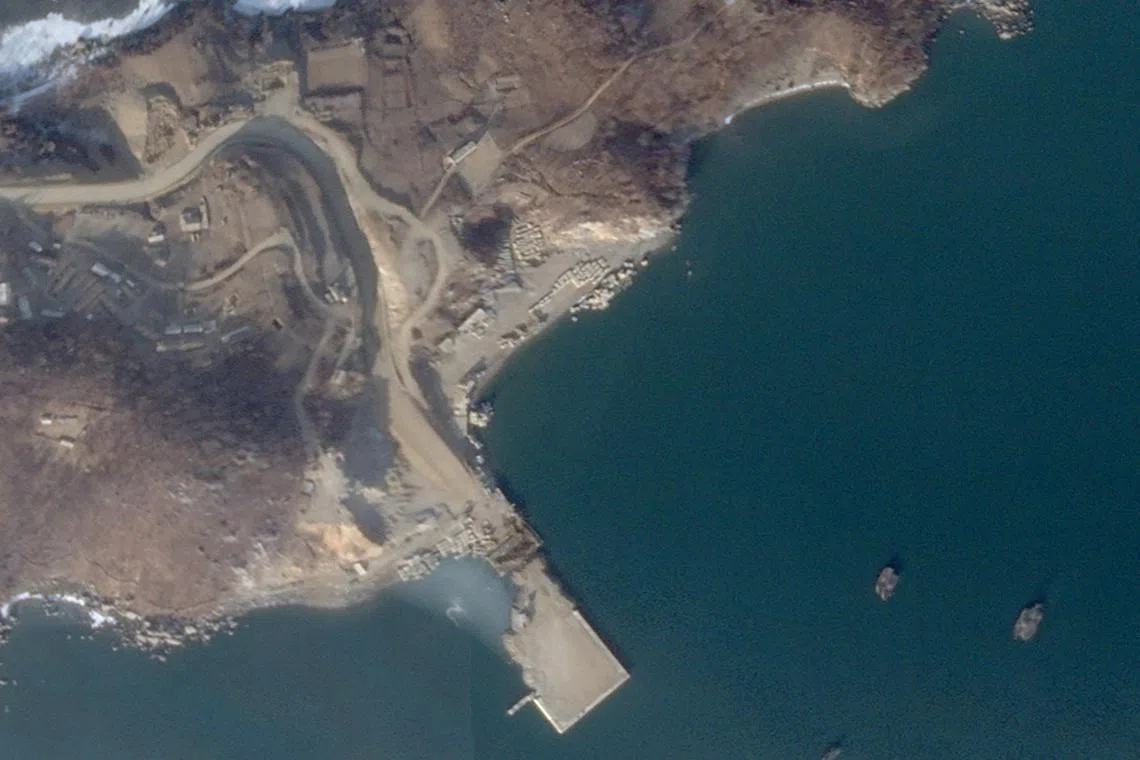 A satellite image shows what appears to be a maritime pier under construction, at the Sohae Satellite Launching Station, in Cholsan, North Pyongan province, North Korea, December 24, 2024. 2025 Planet Labs PBC/Handout via REUTERS