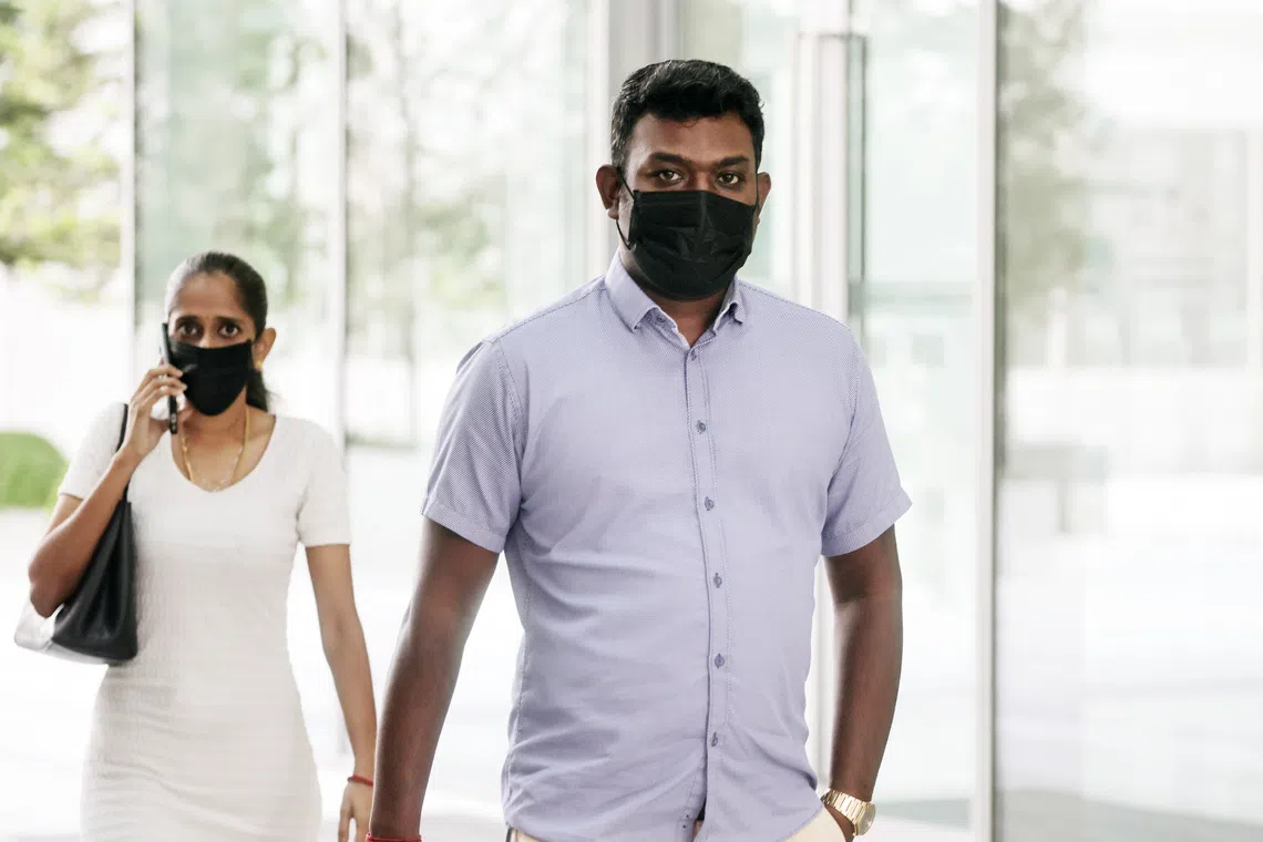 Court documents showed that Rebecca Rubini Ravinthiran (left) had organised two public assemblies with the help of her husband Vee Derrick Mahendran (right).