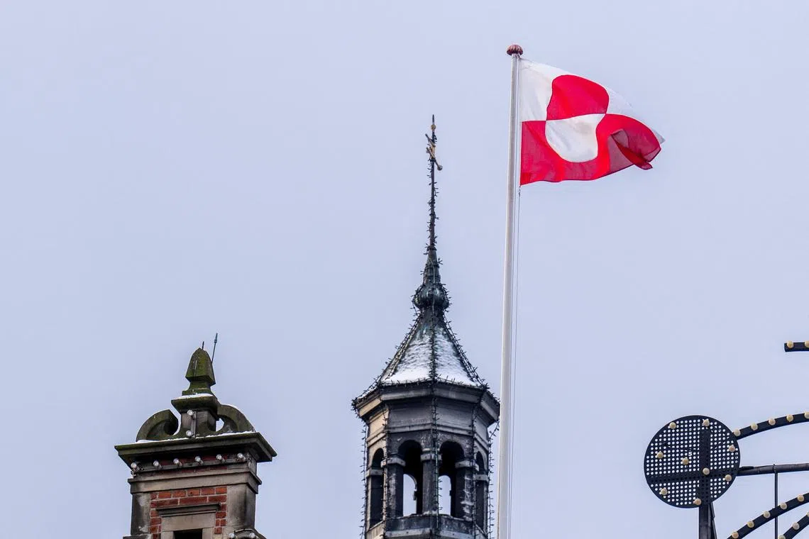 The Greenlandic flag, Erfalasorput, waves at the H.C. Andersen Castle, also known as the Tivoli Castle, in Copenhagen, Denmark January 8, 2026. Ritzau Scanpix/Ida Marie Odgaard/via REUTERS
