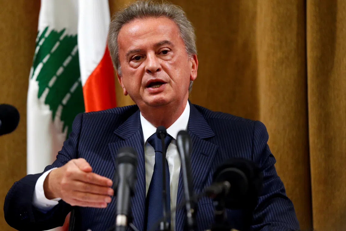 FILE PHOTO: Lebanon's Central Bank Governor Riad Salameh speaks during a news conference at Central Bank in Beirut, Lebanon, November 11, 2019. REUTERS/Mohamed Azakir/ File Photo