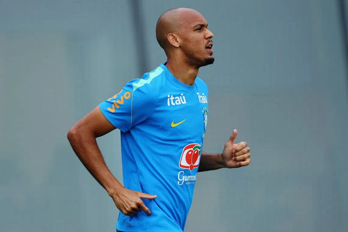 Soccer Football - FIFA World Cup 2026 - Brazil Training - Columbia Park Training Facility, Morristown, New Jersey, U.S. - June 27, 2026 Brazil's Fabinho during training IMAGN IMAGES via Reuters/Vincent Carchietta