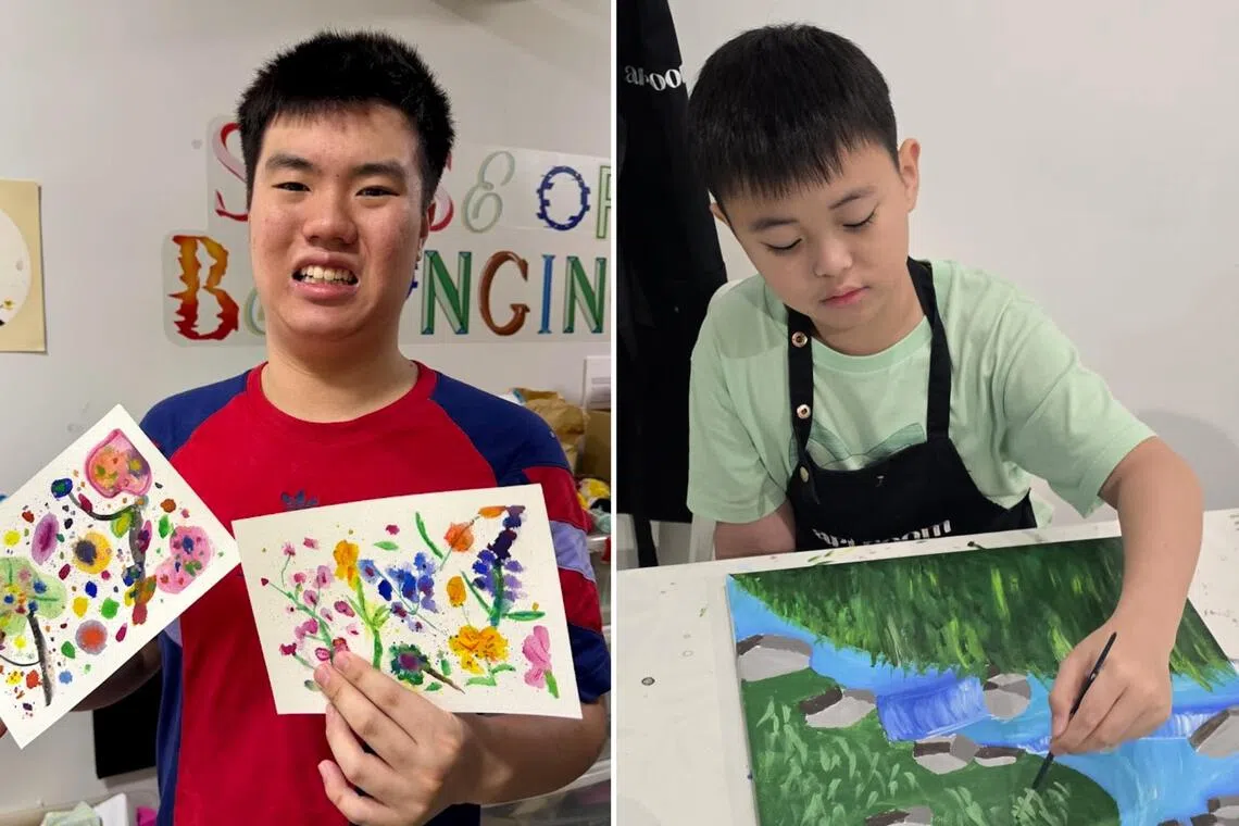 Club Rainbow artists Elijah Cyrus Sim, 18, (left) and Titus Teo, 11, share a love for art.