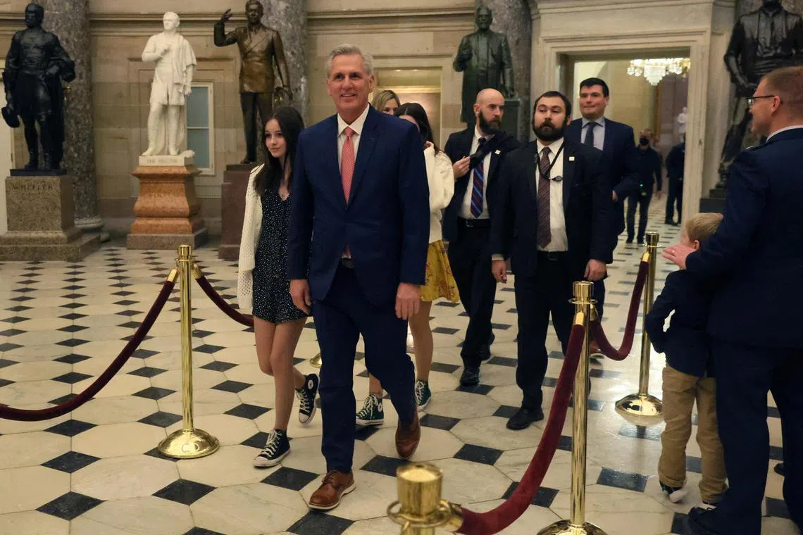 US House Speaker Kevin McCarthy walks to the House Chamber at the US Capitol building in Washington, US, on Jan 25, 2023. 