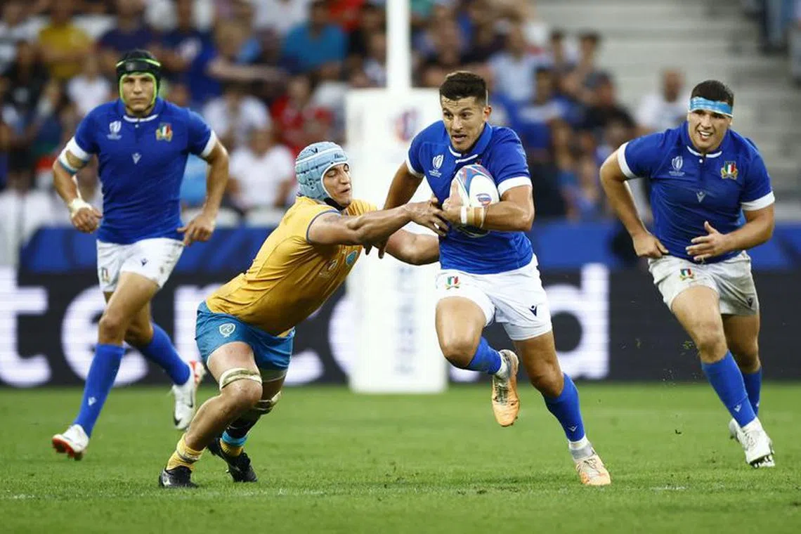 Rugby Union - Rugby World Cup 2023 - Pool A - Italy v Uruguay - Allianz Riviera, Nice, France - September 20, 2023 Italy's Tommaso Allan in action REUTERS/Sarah Meyssonnier