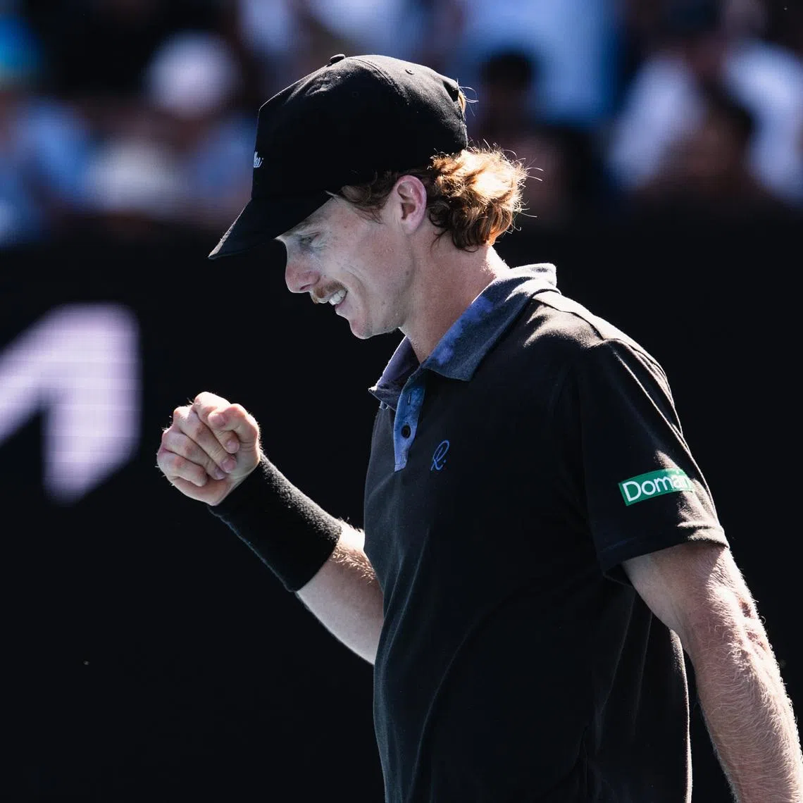 Jan 20, 2026; Melbourne, Victoria, Australia; Dane Sweeny of Australia in action against Gael Monfils of France in the first round of the men’s singles at the Australian Open at Kia Arena in Melbourne Park. Mandatory Credit: Mike Frey-Imagn Images