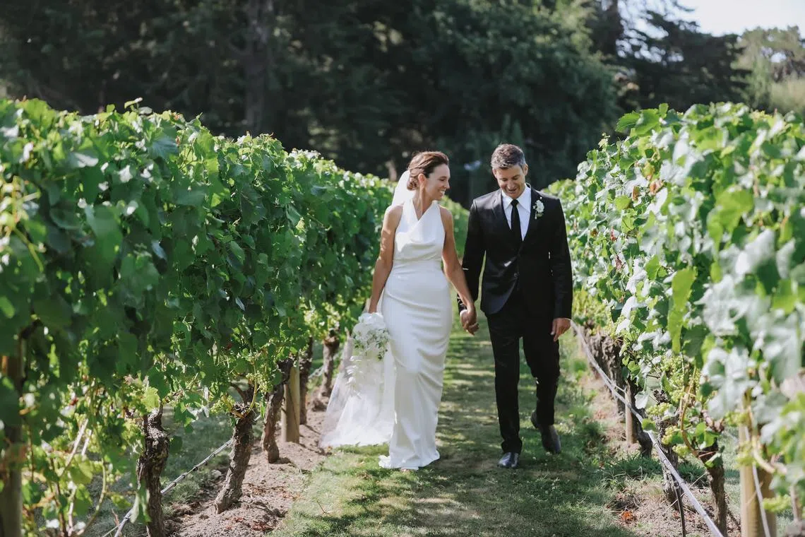 Former New Zealand Prime Minister Jacinda Ardern and Mr Clarke Gayford at their wedding in Hawke's Bay, New Zealand, on Jan 13.