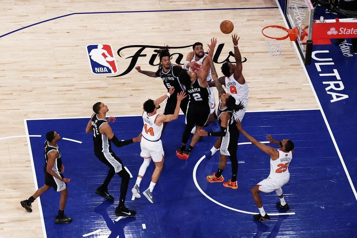 New York Knicks forward OG Anunoby makes a game-winning tip shot against San Antonio in Game 4 of the NBA Finals.