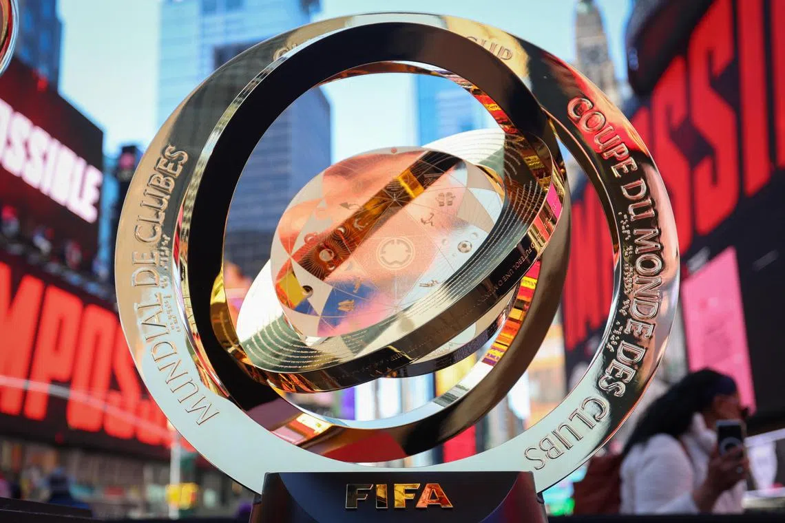 The Fifa Club World Cup 2025 winners trophy is displayed in Times Square in New York, ahead of the June/July tournament in the US.