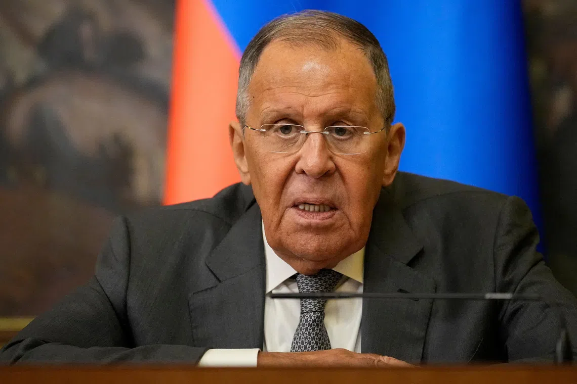 Russian Foreign Minister Sergey Lavrov speaks during a joint news conference with Ghana’s Foreign Minister Samuel Okudzeto Ablakwa following their meeting at Zinaida Morozova's Mansion in Moscow, Russia, August 17, 2026.     Alexander Zemlianichenko/Pool via REUTERS