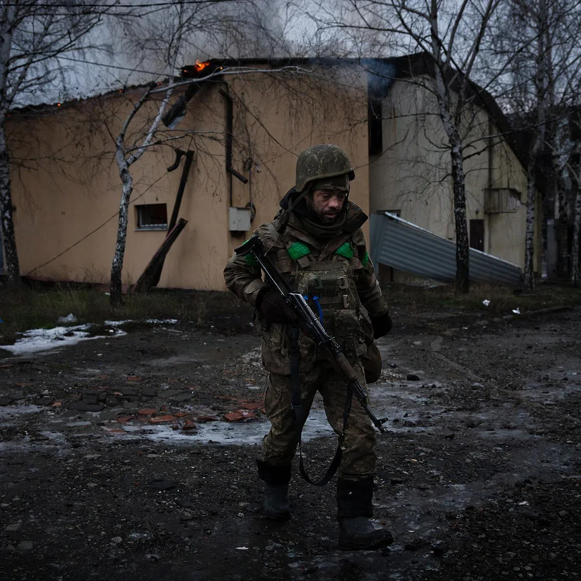 A Ukrainian soldier in the besieged eastern city of Kostiantynivka on Jan. 8.