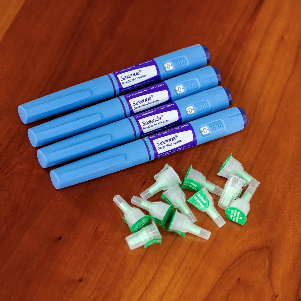 A selection of injector pens for the Saxenda weight loss drug are shown in this photo illustration in Chicago, Illinois, U.S., March 31, 2023.  REUTERS/Jim Vondruska/Illustration