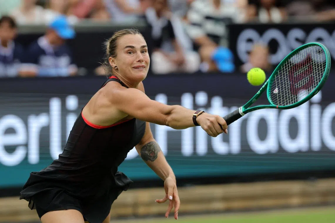 Tennis - WTA 500 - Berlin Open - Steffi Graf Stadium, Berlin, Germany - June 20, 2026  Belarus' Aryna Sabalenka in action during her semi final match against Jessica Pegula of the U.S. REUTERS/Fabrizio Bensch