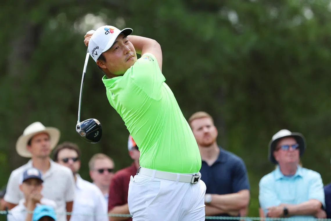 Lee Kyoung-hoon of South Korea playing his shot from the third tee during the third round of the Wells Fargo Championship at Quail Hollow Country Club on May 6. 