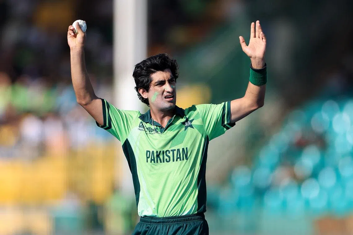 Cricket - ICC Men's Champions Trophy - Group A - Pakistan v New Zealand - National Stadium, Karachi, Pakistan - February 19, 2025 Pakistan's Naseem Shah in action REUTERS/Akhtar Soomro/File Photo