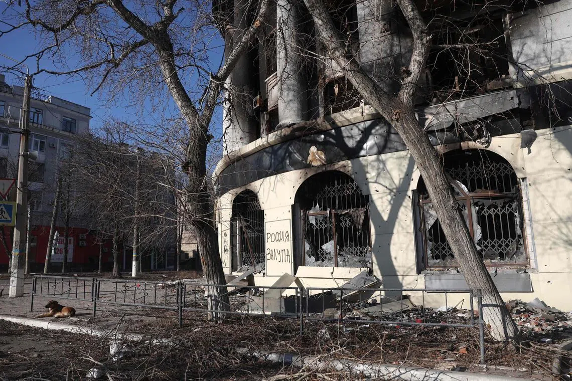 This photograph taken on Jan 26, 2023, shows a destroyed building in Bakhmut, Donetsk region, amid the Russian invasion of Ukraine. 
