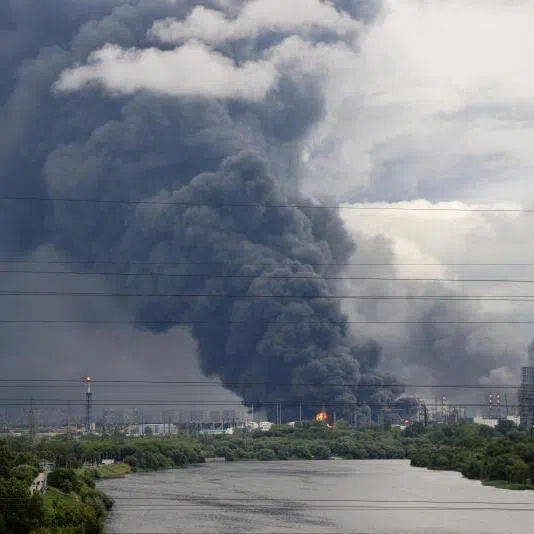 Smoke rising from an oil refinery following a Ukrainian drone attack in Moscow on June 18.