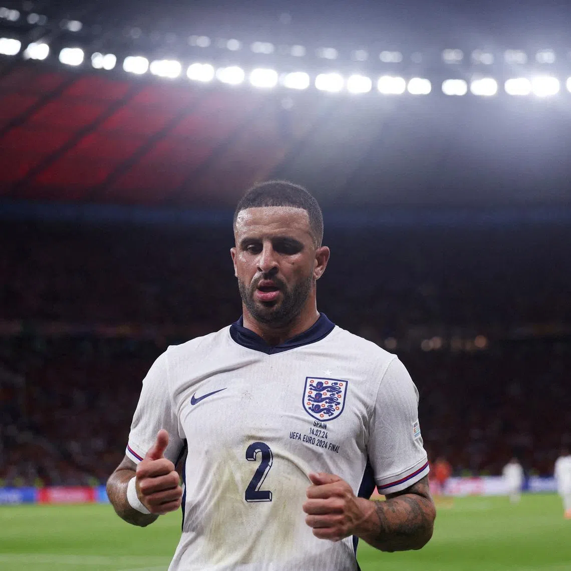 FILE PHOTO: Soccer Football - Euro 2024 - Final - Spain v England - Berlin Olympiastadion, Berlin, Germany - July 14, 2024 England's Kyle Walker reacts. REUTERS/Lee Smith/File Photo