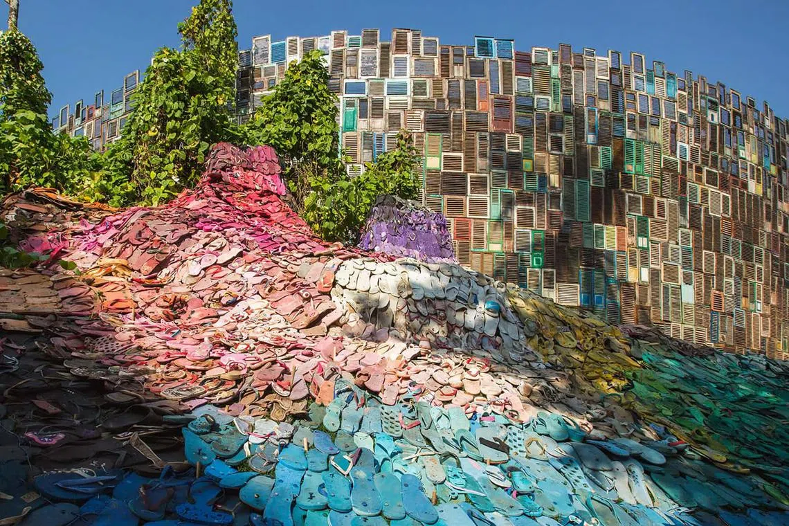 5000-plus flip-flops made into an art installation at the Potato Head Beach Club in Seminyak, Bali.