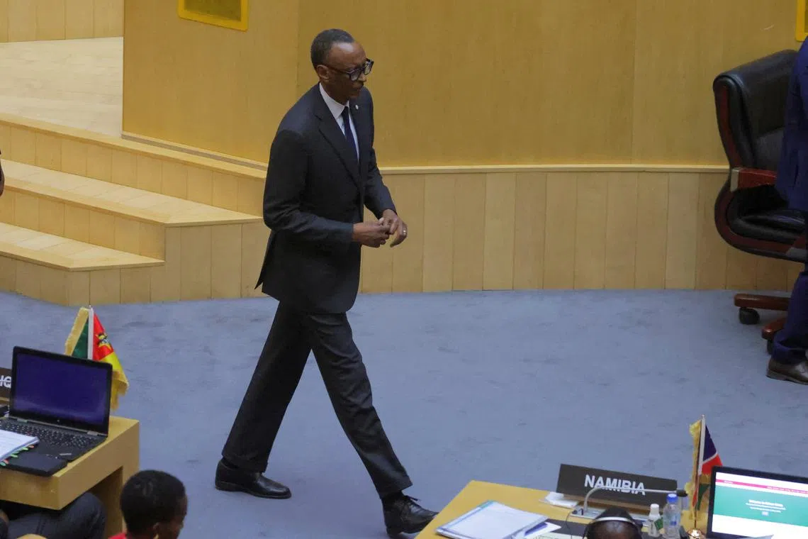 Rwanda's President Paul Kagame arrives at the African Union Commission (AUC) headquarters during the 38th Ordinary Session of the Assembly of Heads of State and Government of the African Union, in Addis Ababa, Ethiopia, February 15, 2025. REUTERS/Tiksa Negeri/File Photo