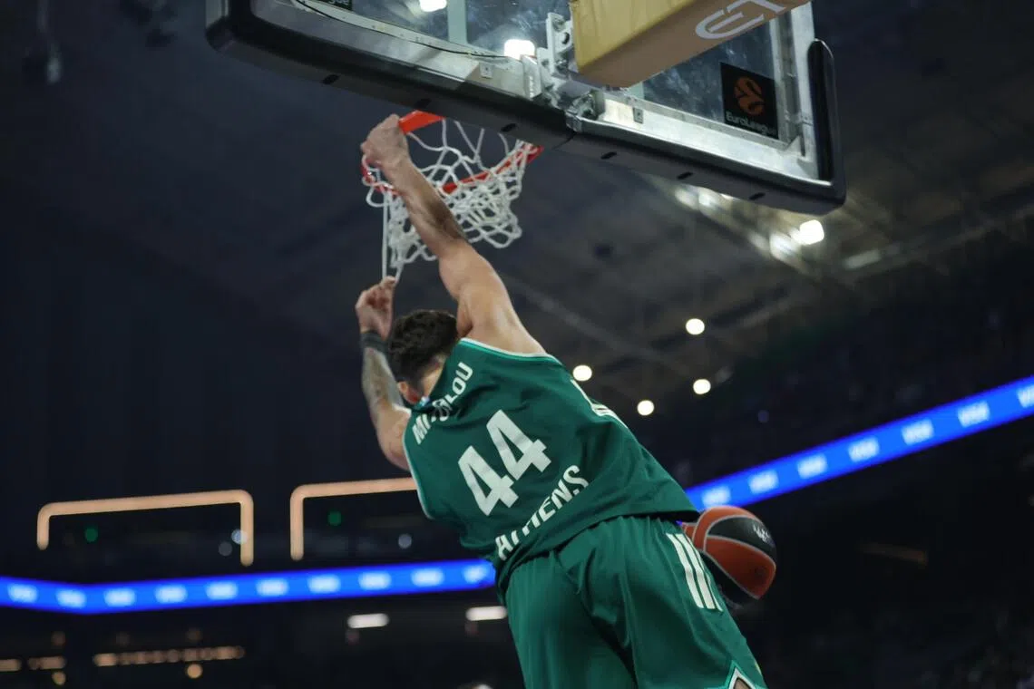 Panathinaikos‘ Konstantinos Mitoglou in action during a Euroleague match against Maccabi Rapyd Tel Aviv, in Athens, on Oct 2.