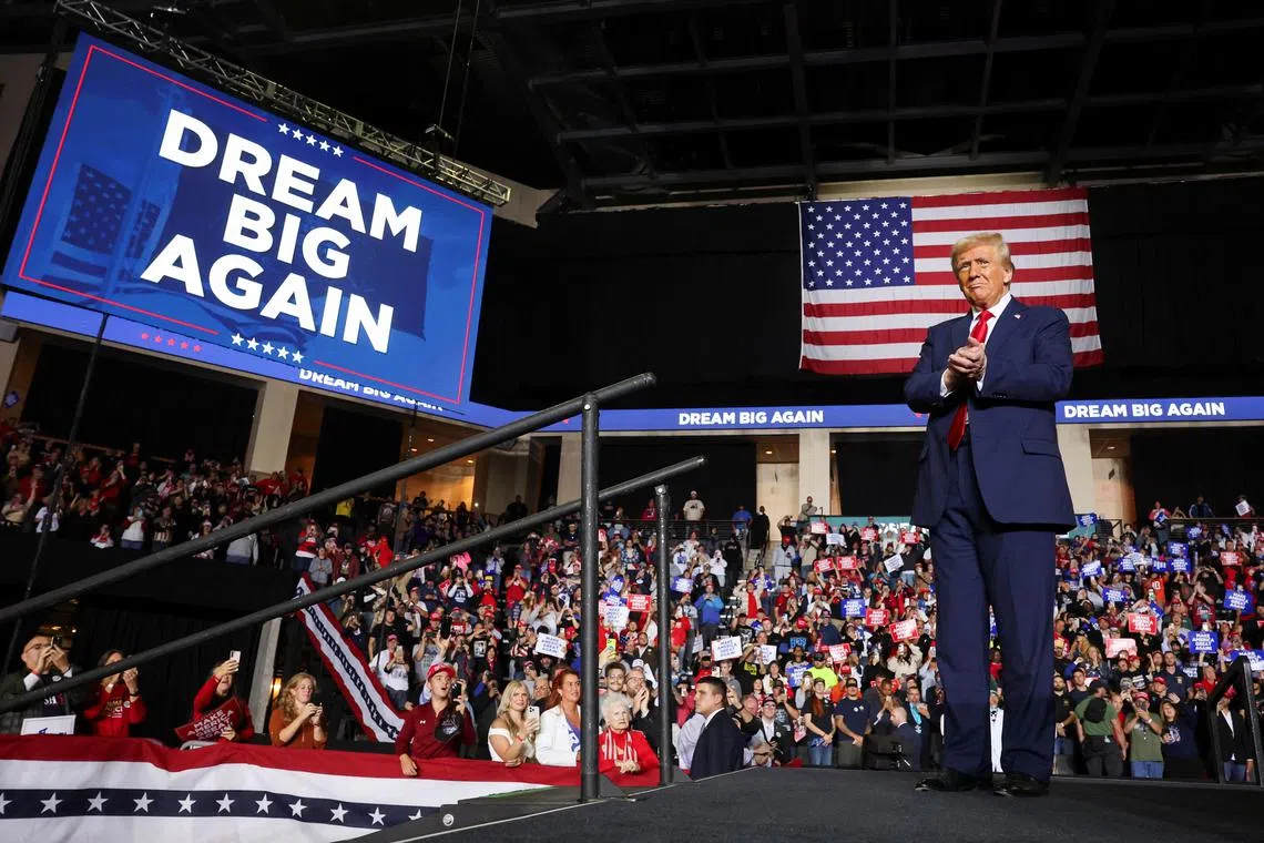 Republican presidential nominee and former U.S. President Donald Trump attends a campaign event, in Allentown, Pennsylvania, U.S., October 29, 2024. REUTERS/Brendan McDermid