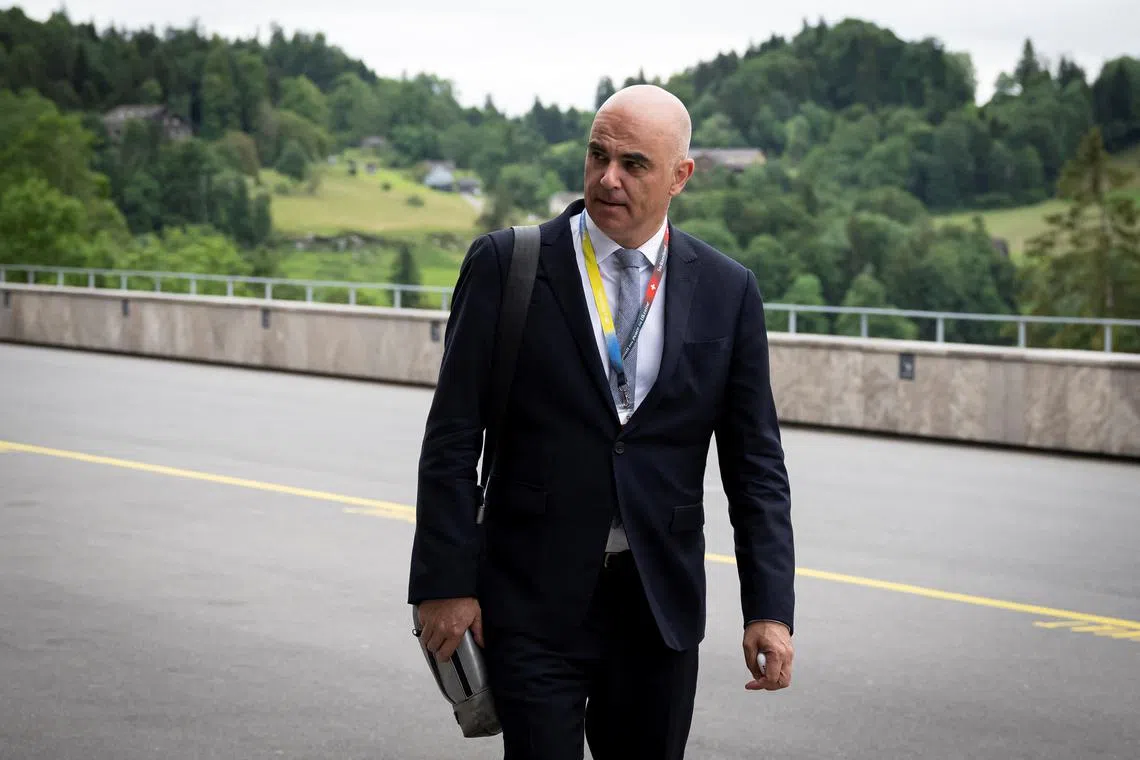 FILE PHOTO: Former Swiss Federal Councillor Alain Berset arrives at the Summit on peace in Ukraine, in Stansstad near Lucerne, Switzerland, Saturday, June 15, 2024. URS FLUEELER/Pool via REUTERS/File photo