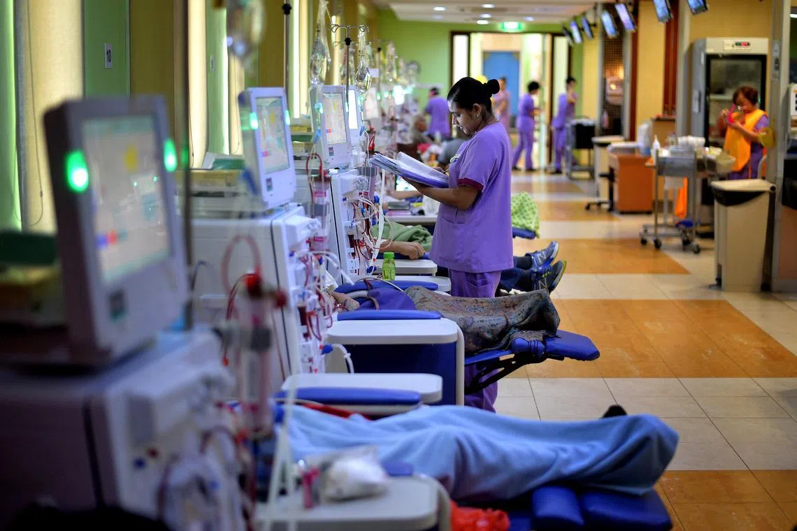 Renal failure patients at the Thong Teck Sian Tong Lian Sin Sia National Kidney Foundation dialysis centre in Woodlands.