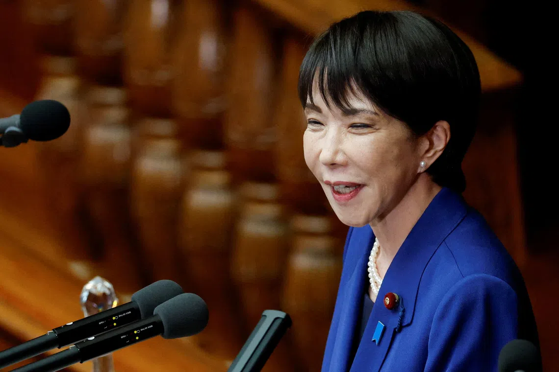 FILE PHOTO: Japan's new Prime Minister Sanae Takaichi delivers her first policy speech in the parliament, in Tokyo, Japan, October 24, 2025. REUTERS/Kim Kyung-Hoon/File Photo
