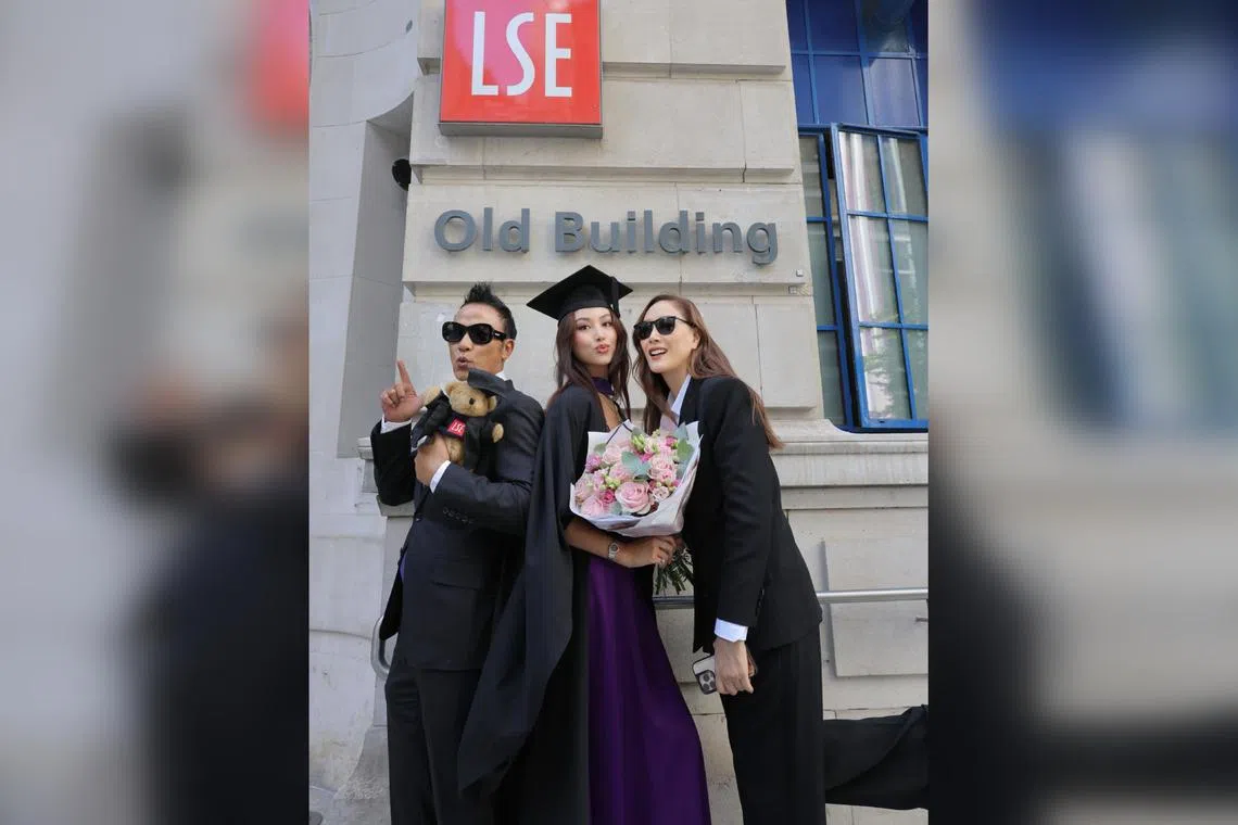 Ella Yam (middle) with her parents Simon Yam and Qiqi at LSE.