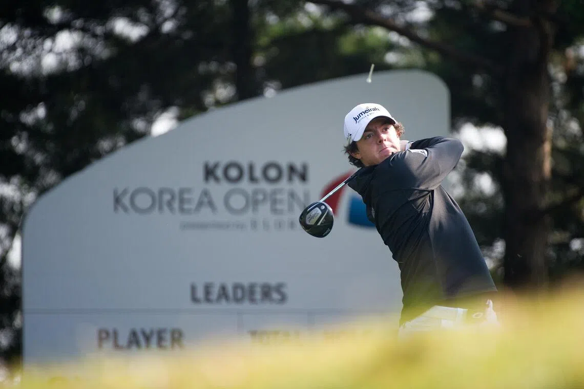 Golfer Rory Mcllroy of Northern Ireland in action at the Korea Open.