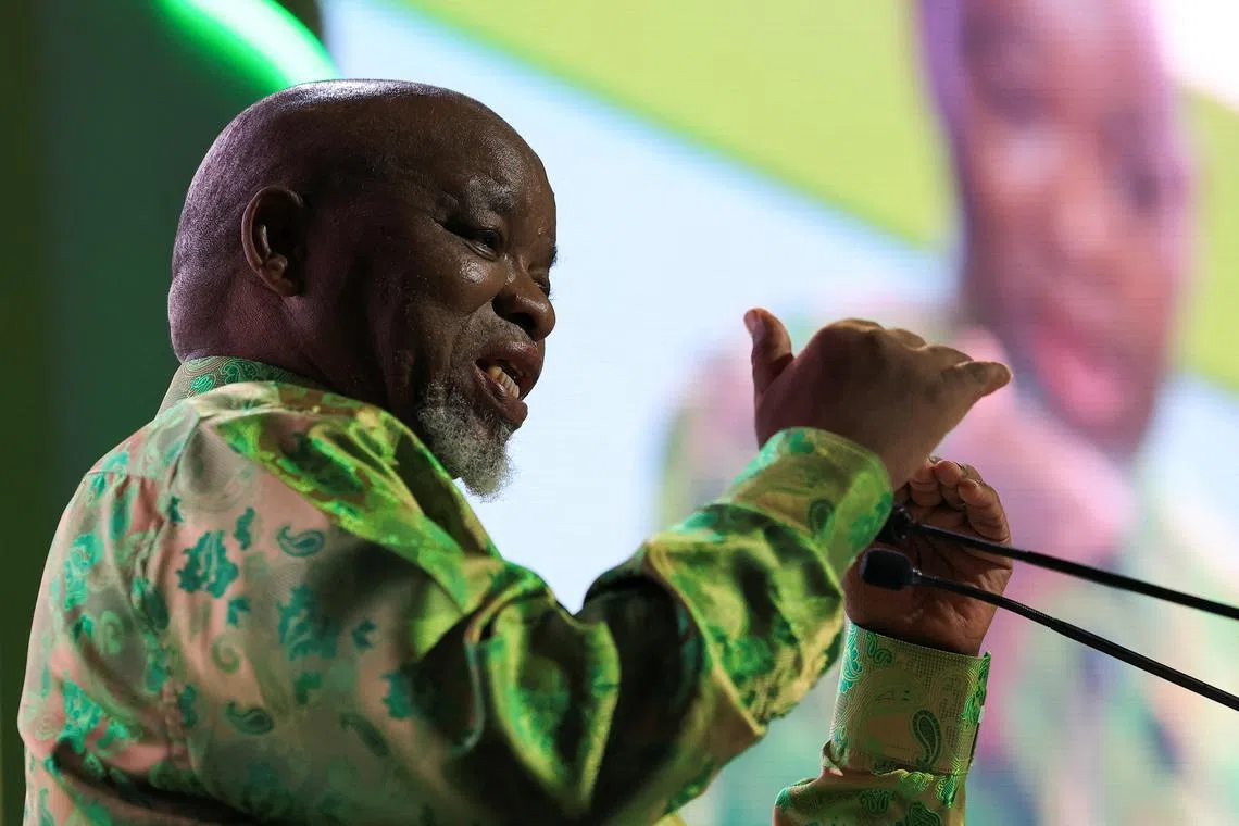 FILE PHOTO: South African Minister of Mineral Resources and Energy, Gwede Mantashe speaks at the Investing in African Mining Indaba in Cape Town, South Africa February 3, 2025. REUTERS/Esa Alexander/File Photo