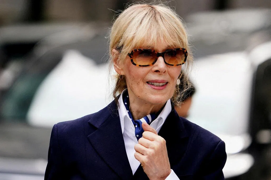 FILE PHOTO: Writer E. Jean Carroll leaves the 2nd U.S. Circuit Court of Appeals, where former U.S. President Donald Trump is asking a federal appeals court to overturn a $5 million jury verdict finding him liable for sexually assaulting and defaming her, who accused Trump of raping her nearly three decades ago, in Manhattan, New York, U.S., September 6, 2024. REUTERS/Adam Gray/File Photo