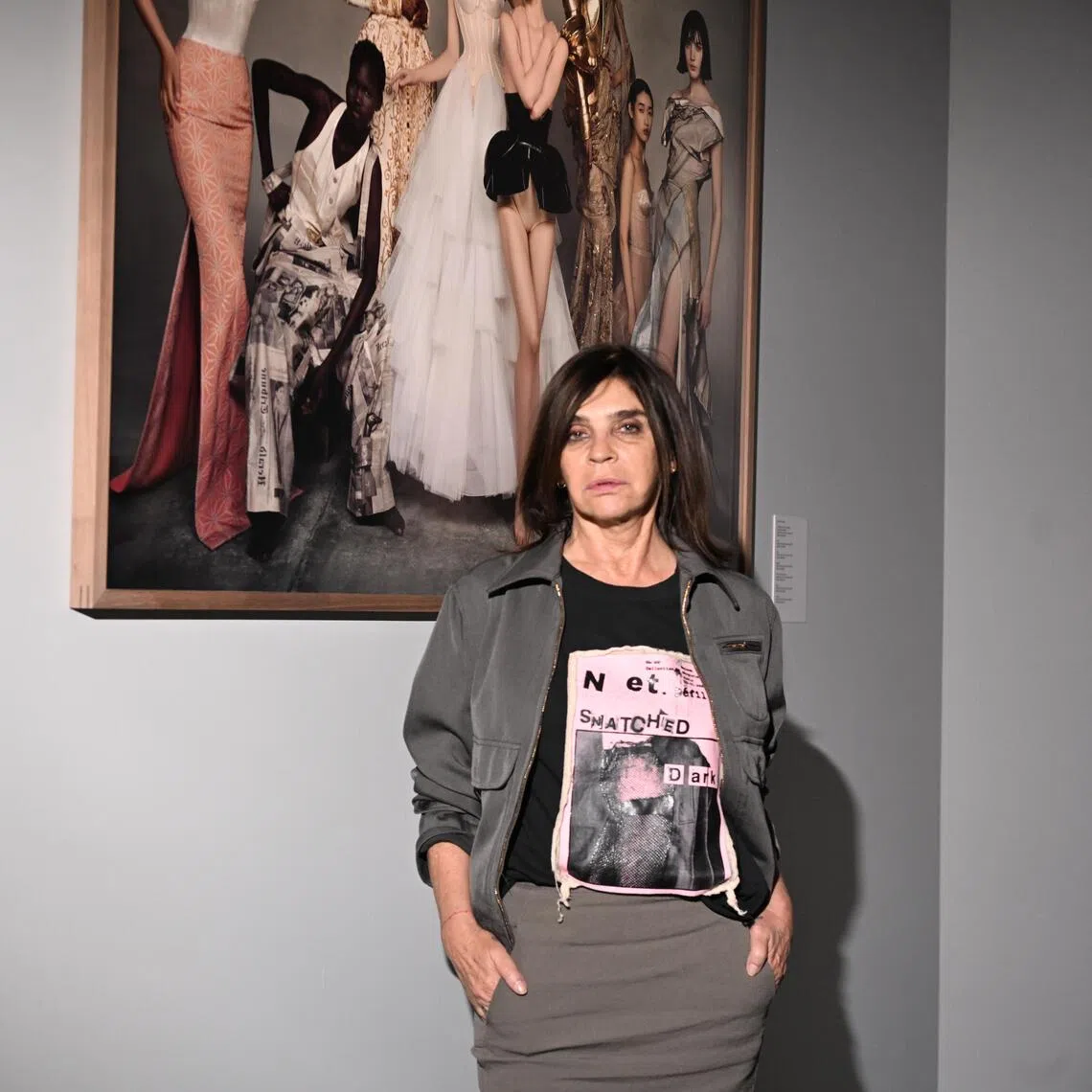 Former editor of Vogue Paris Carine Roitfeld during the media preview of the UBS House of Craft x Dior at Tanjong Pagar Distripark on Nov 18, 2025. 

