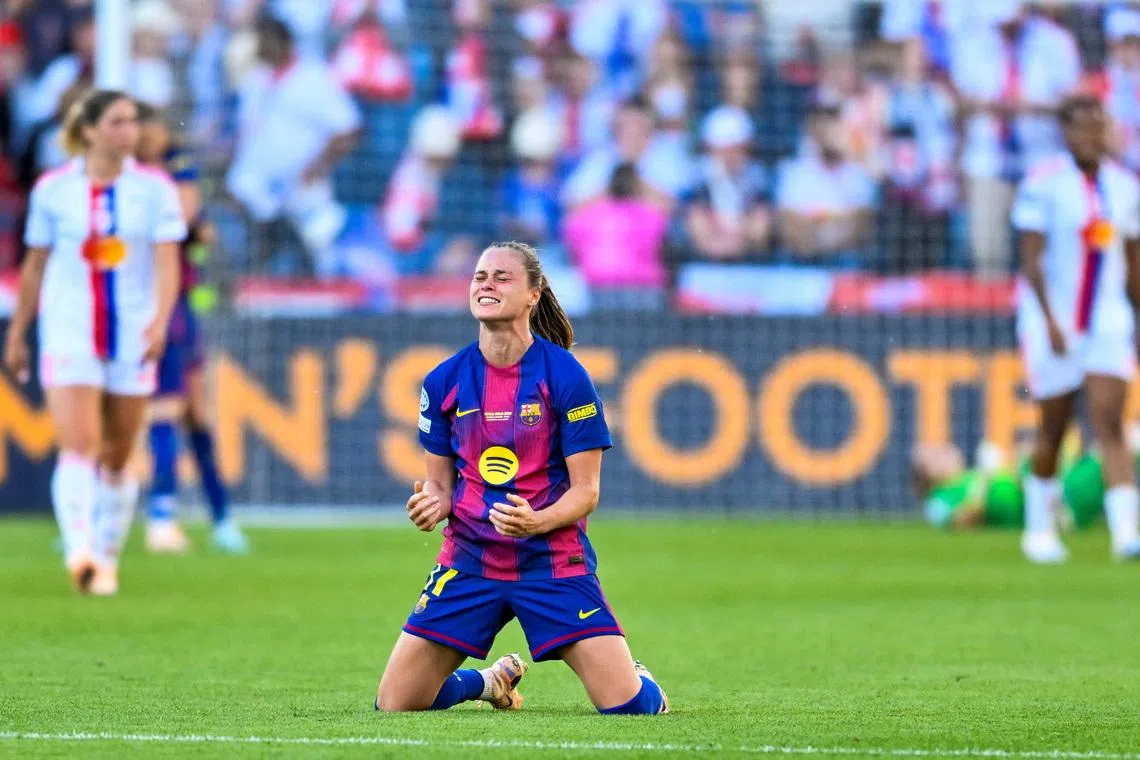 Soccer Football - UEFA Women's Champions League - Final - FC Barcelona v OL Lyonnes - Ullevaal Stadion, Oslo, Norway - May 23, 2026 FC Barcelona's Ewa Pajor celebrates after winning the UEFA Women's Champions League  REUTERS/Annika Byrde