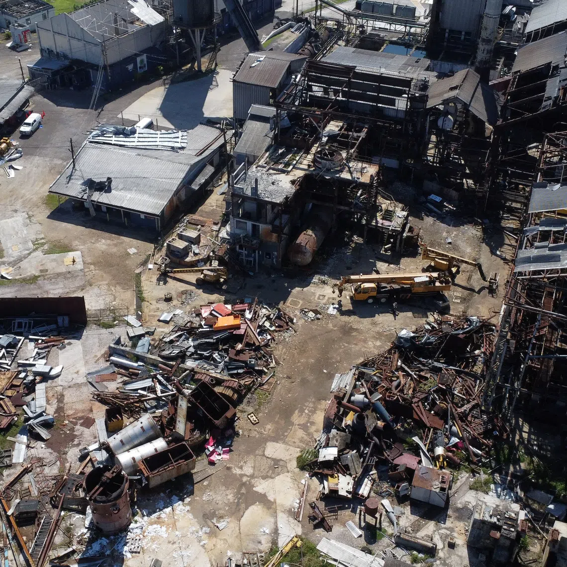 A drone view of the damage at Appleton Estate plant in the aftermath of Hurricane Melissa in Siloah, Westmoreland, Jamaica, November 4, 2025. REUTERS/Raquel Cunha